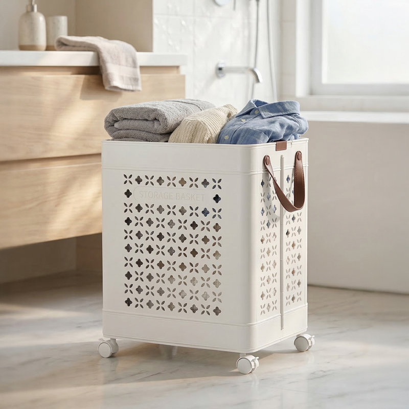 Plastic Laundry Basket, White