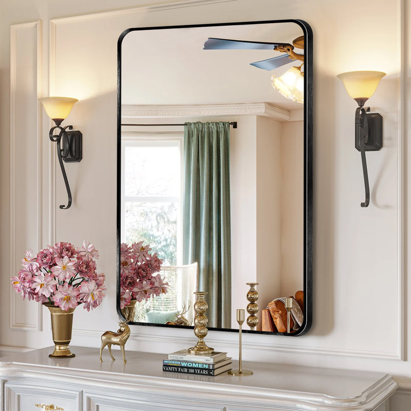 Chassin Wall Mount Bathroom Rectangular Vanity Mirror (Horizontal/Vertical), Black, 24" H x 36" W