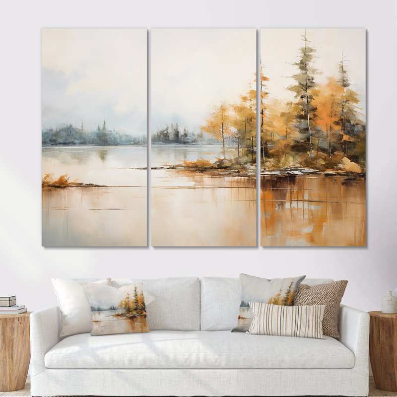 Minimalisme, lac, tranquillité, rivière, ensemble d'art mural, H 28 po x l 36 po x P 1 po, Toile tendue