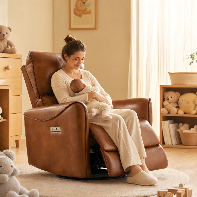 Fauteuil inclinable électrique pivotant rembourré Hjalti, Caramel