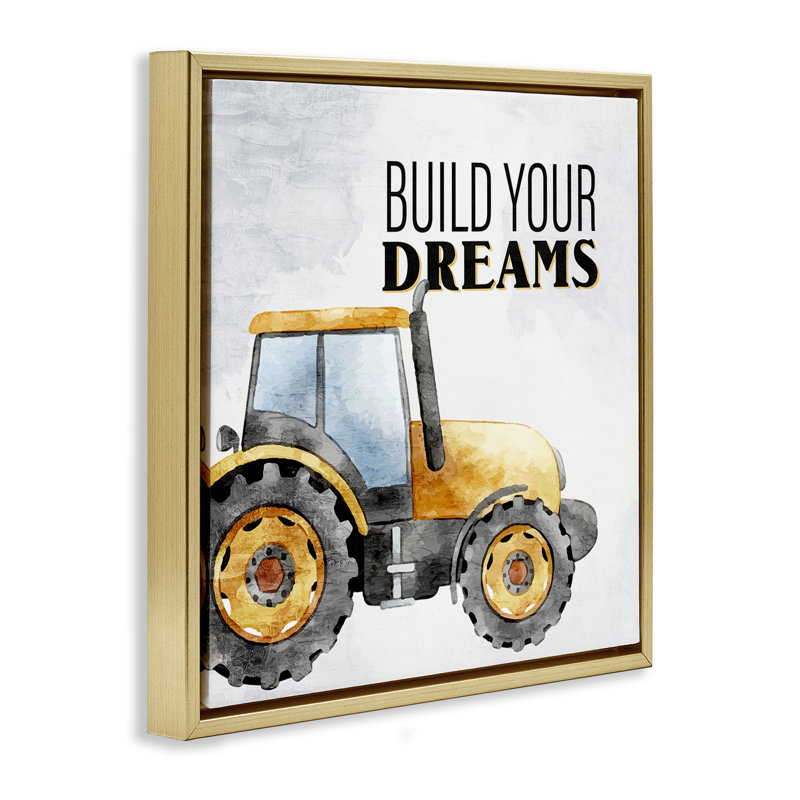  Build Your Dreams Phrase Canvas Wall Art by Kim Allen, H 25 po x l 25 po, Cadre flottant métallique doré