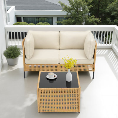 Outdoor Conversation Set Sectional Sofa With Water Resistant Thick Cushions And Coffee Table