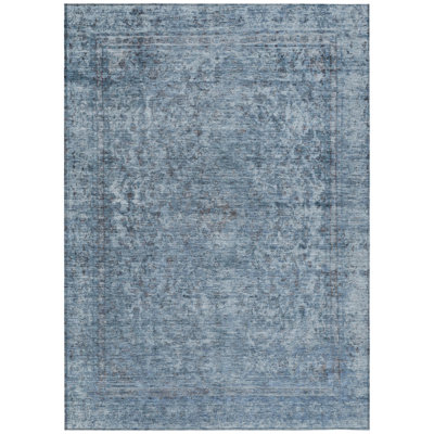 8' X 10' Blue And Beige Abstract Washable Indoor Outdoor Area Rug