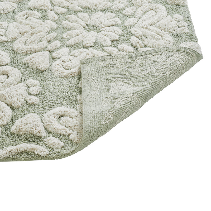 Danitra 100% Cotton 1885 GSM Bath Rug with Non-Slip Latex Backing, Soft Absorbent Machine Washable Bathroom Mat, Medallion Design, 21" x 34", Sage