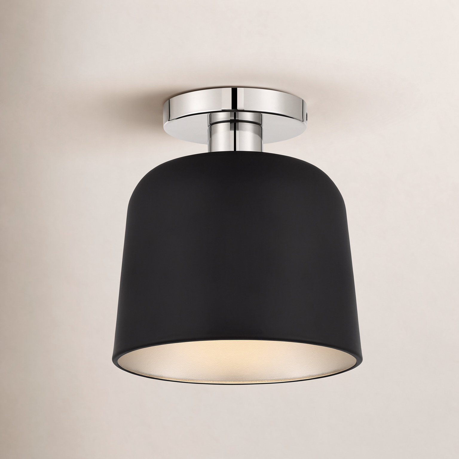 Che Single Light Semi Flush Mount, Black, Polished Nickel
