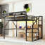 Lit mezzanine avec bureau et station de charge, lit mezzanine en métal avec escalier et lumière pour enfants adolescents-934794714