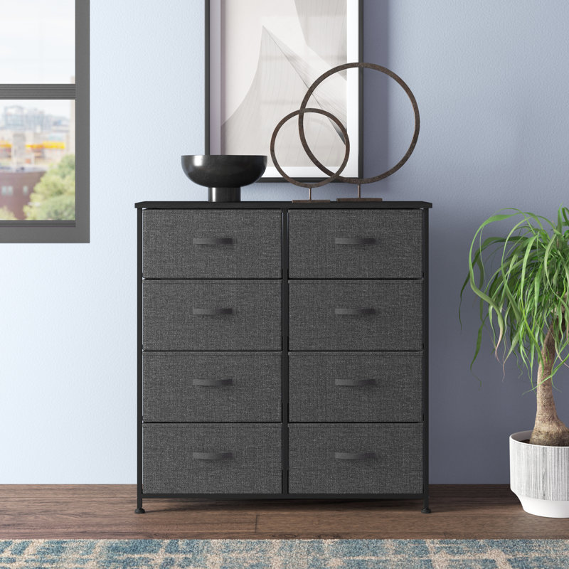 86 cm W Chest of 8 Drawers, Dark Grey/Black