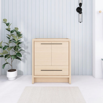 30 Inch Freestanding Bathroom Vanity Base, Soft-Close Cabinet Doors and Drawer, Dune Oak