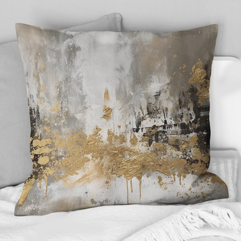 Coussin décoratif moderne à motif abstrait doré, Carré, 18" x 18"
