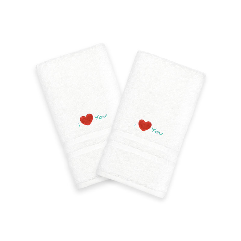 I Love You Embroidered Turkish Cotton Hand Towel, Aqua