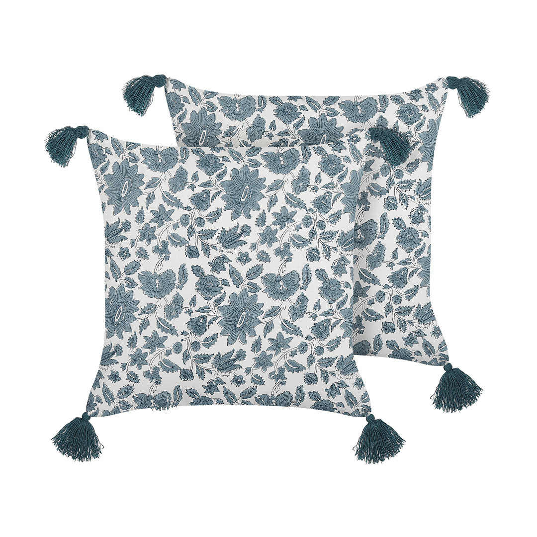 Antwanne Floral White/Blue Square Scatter Cushion Kissen mit Füllung