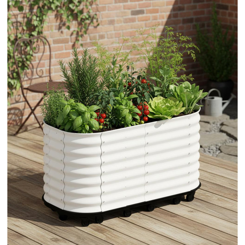 Lit de jardin surélevé à auto-arrosage, avec roues verrouillables et réservoir d'eau, 27.5" H x 59" W x 23.6" D, White