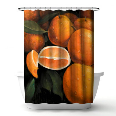 Hyperrealist Green Gastronomy – Fresh Oranges – Polyester Shower Curtain, Dye Sublimation Print, 71" W × 74" L