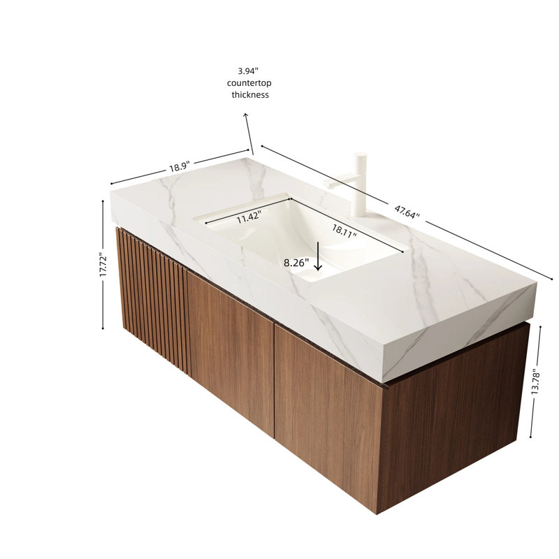 Meuble-lavabo moderne 48 po avec lavabo, contreplaqué durable et plateau en pierre de luxe