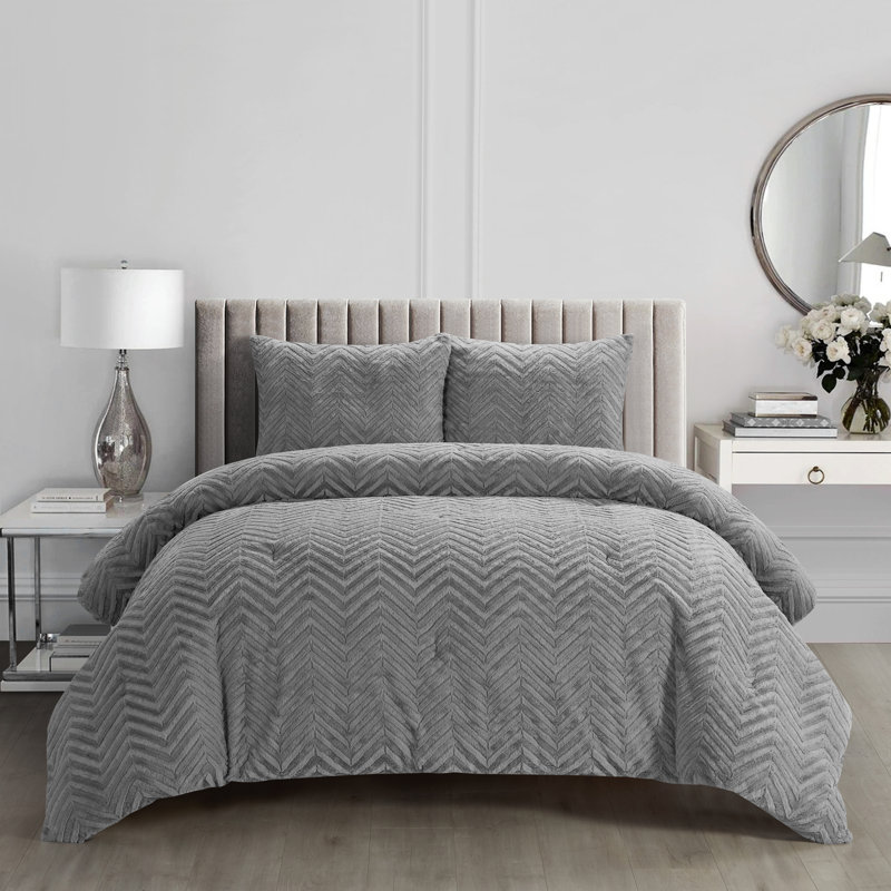 Ensemble d'édredon en microfibre gris 3 pièces Harvard, Édredon pour très grand lit + 2 très grandes ta