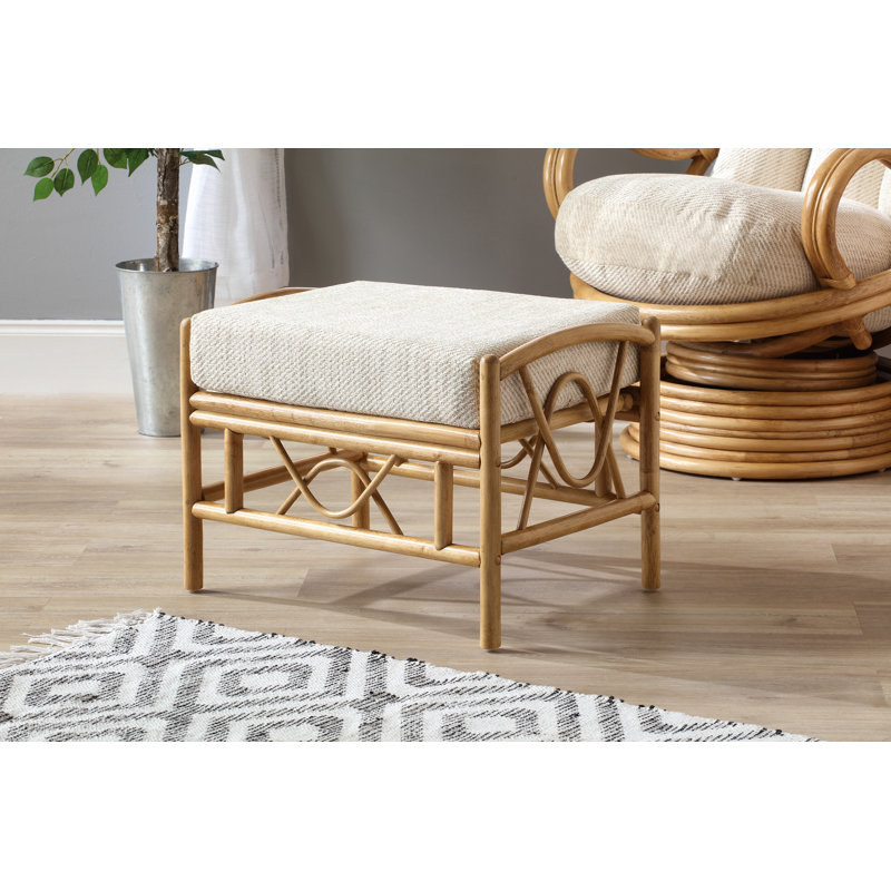 Rondelle 64cm Wide Rectangle No Pattern Footstool Ottoman, Polyester, Light Oak, Cream