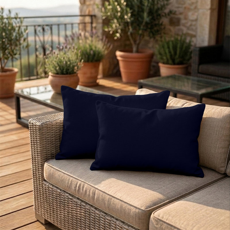 Ensemble de 2 coussins extérieurs Sunbrella®, coussins décoratifs lombaires rectangulaires avec housses, Toile bleu marine