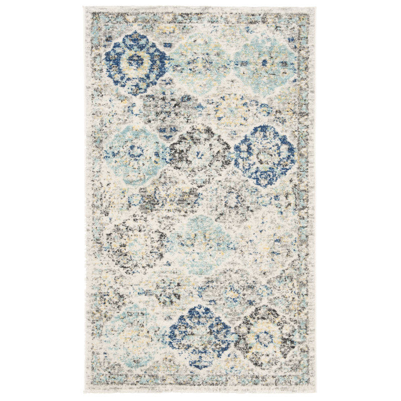 Kaylynn Ivory/Blue Rug, Rectangle 91 x 152 cm