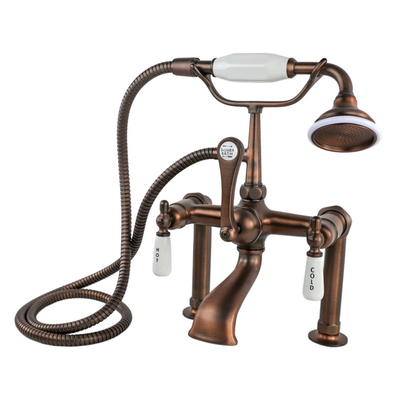 3 Handle Deck Clawfoot Tub Faucet with Diverter, Oil Rubbed Bronze
