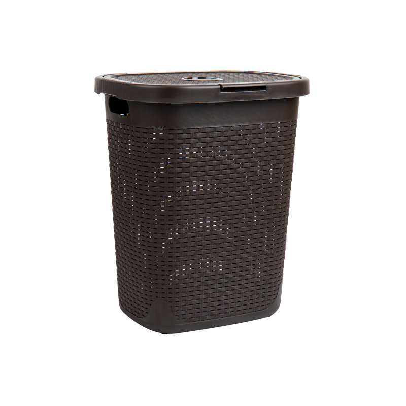  50L Slim Laundry Hamper, Clothes Basket, Lid, Plastic, Brown, 23.55" H x 14.75" W x 7.15" D