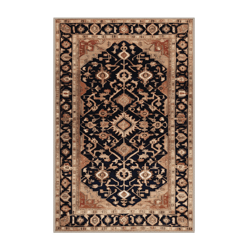 Machine Washable Persian Brown Area Rug, Rectangle 5' x 7'