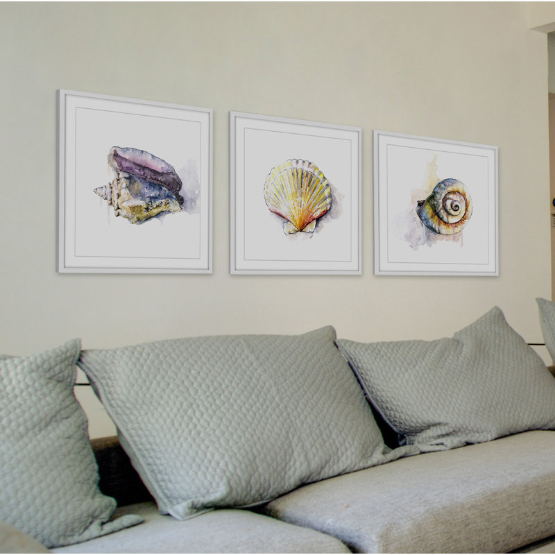 Sea Buddies Triptych par Rachel Byler - Ensemble de 3 reproductions de cadres photo sur papier, H 12 po x l 12 po x P 1,5 po