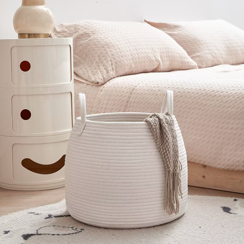 Nursery Laundry Basket | Kids Hamper for Blankets, Pillows,Toys | Baby Toy Basket, White