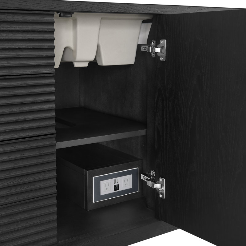 Myrrin 48'' W Single Vanity, Carbon Oak, White Zeus, Single-Hole