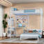 Lits jumeaux gain de place avec rangement, structure en métal, blanc moderne pour la maison
