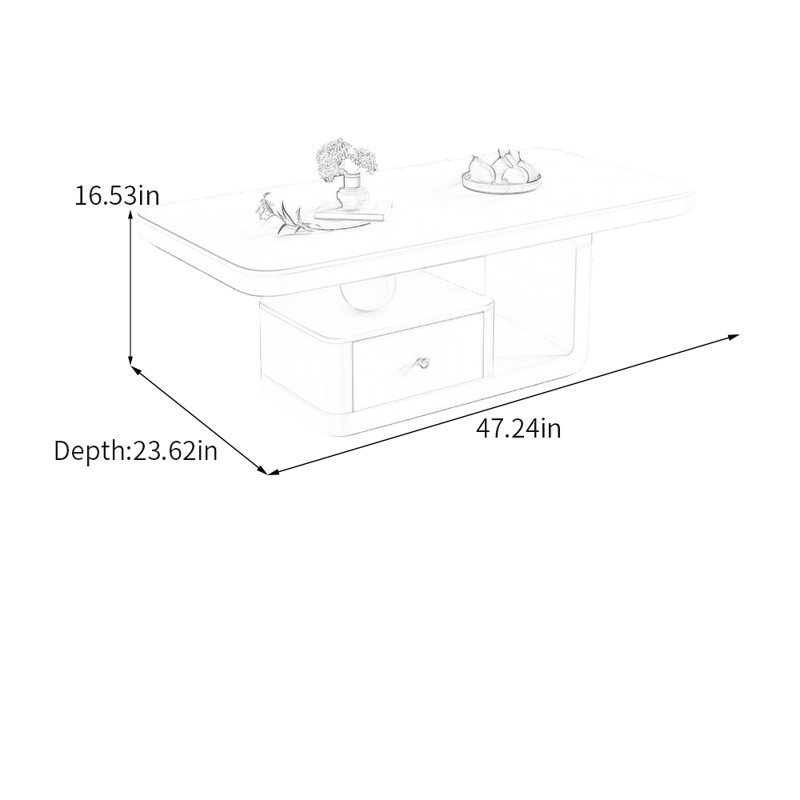 Table basse Luxury Rock Slab, H 16,53 po x L 47,24 po x l 23,62 po, Blanc, Noir