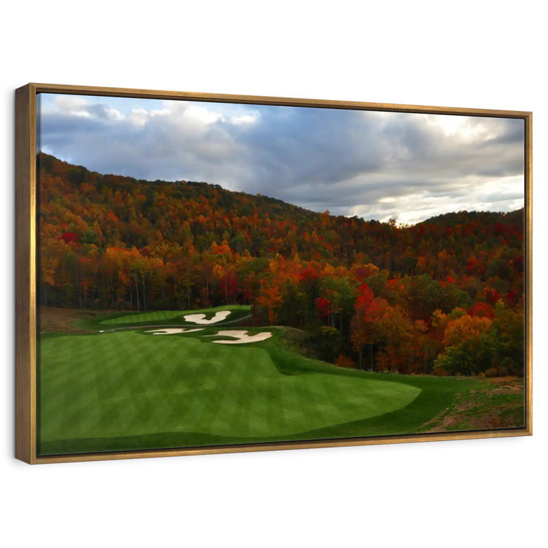 Parcours de golf d'automne, Cadre flottant doré, 13 po x 9 po