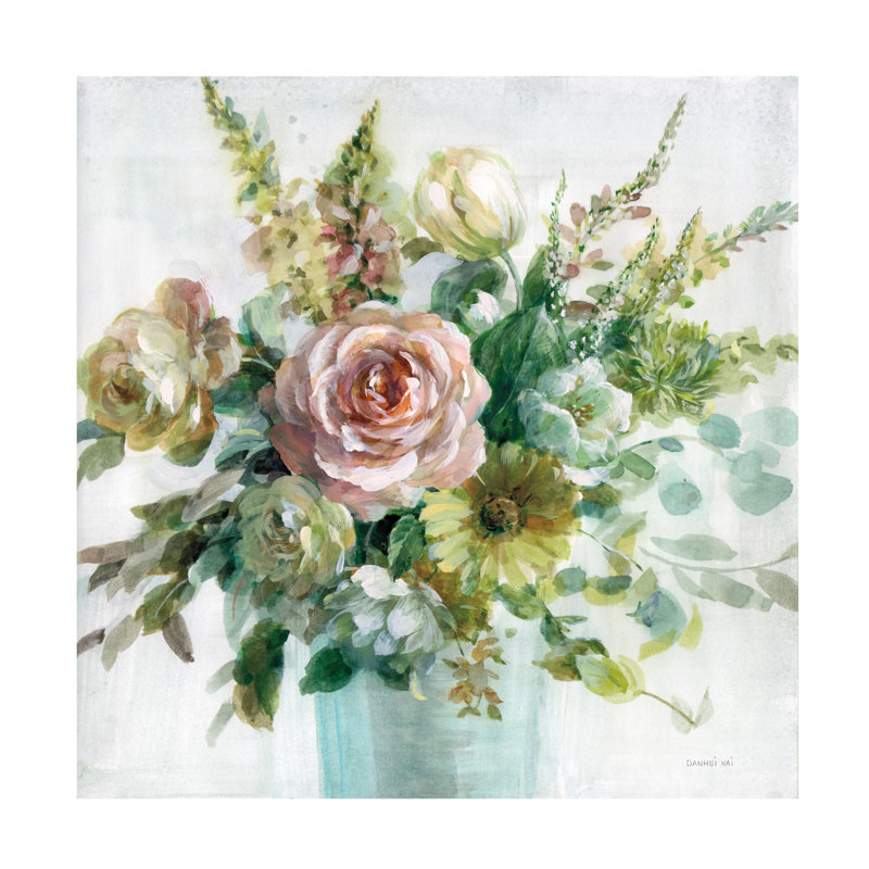 24" x 24" Sage and Peach Floral Canvas Wall Art
