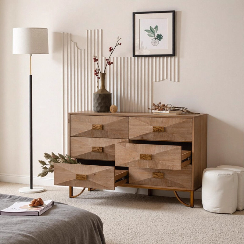 Commode 6 tiroirs Modern Modern Finition en bois naturel