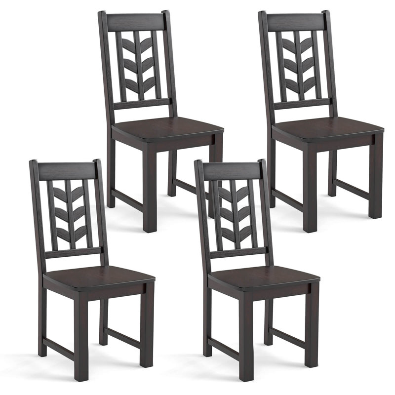 Ensemble de 4 chaises de salle à manger avec structure en bois d'hévéa et dossier haut en forme de feuille pour la cuisine, 4