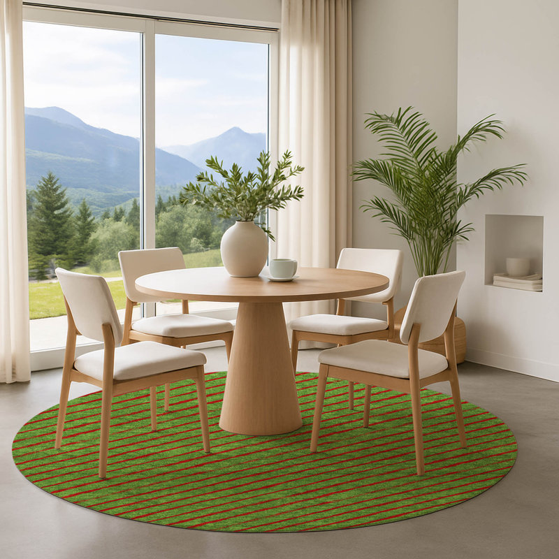 Premium Machine Washable Dockside AMF1819 Striped Holiday Rug, Round 8'