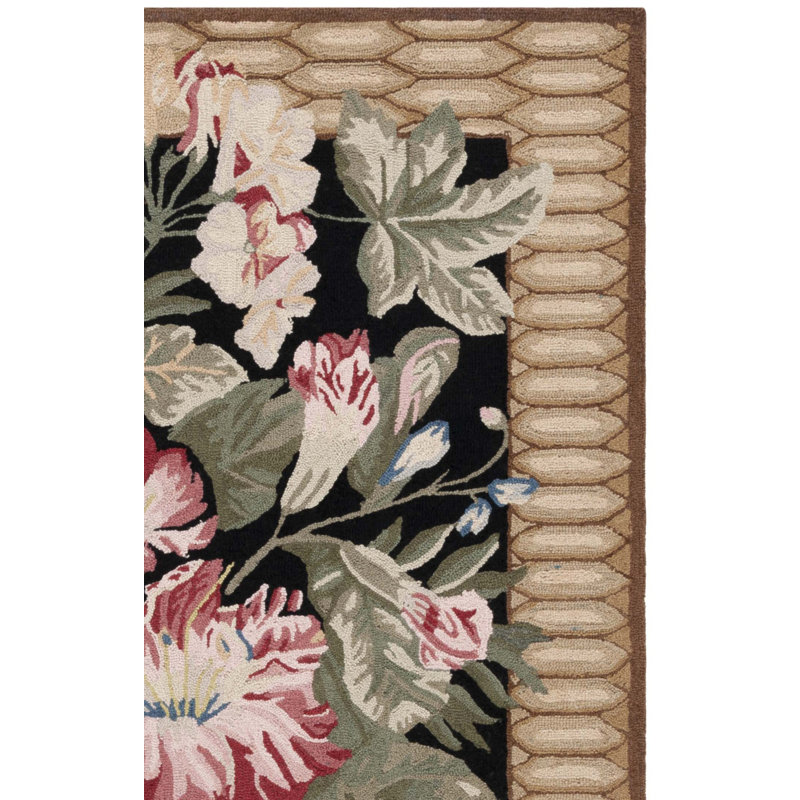 Tapis en laine crocheté à la main à motif floral Hogle, Rectangle 6 pi x 9 pi