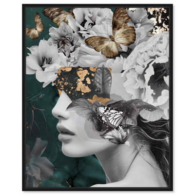 Art mural caché «Golden Butterflies In Emerald» par Art Remedy