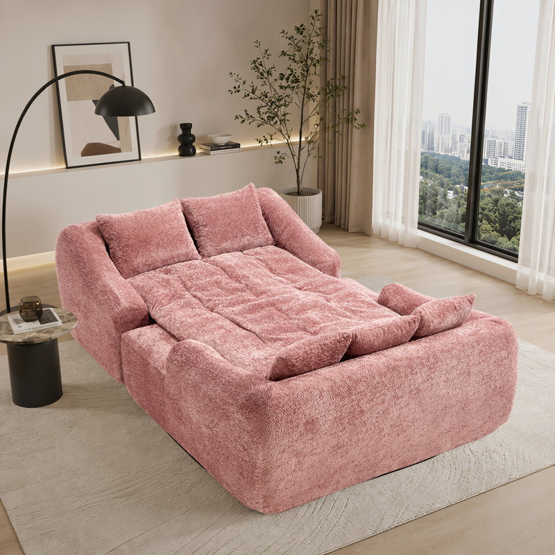Chaise longue d'intérieur surdimensionnée et comprimée avec coussins décoratifs et accoudoirs, canapé-lit rembourré en chenille