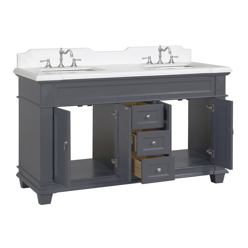 Ensa 60'' Double Bathroom Vanity with Top, Charcoal Gray, Quartz