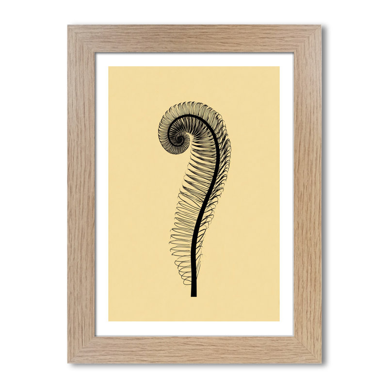 Wall Art Minimal Scandinavian fern frond line illustration on warm beige, elegant black spiral frond Modern Home Decor Giclee Art Print 1 Piece Wall Art