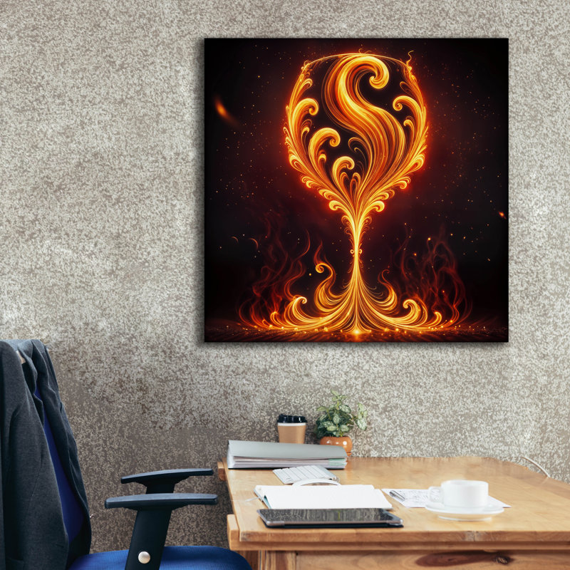 «Wine Glass Flame Abstract» par Rey Klimt, art mural sur toile, H 37 po x l 37 po x P 1,5 po