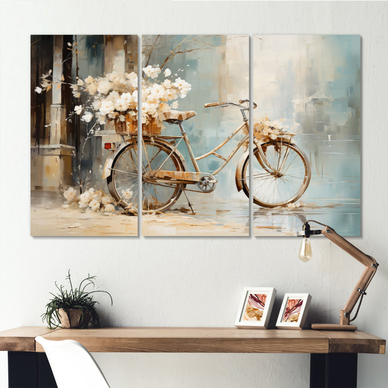 «Bicycle Tranquil Pedaling I on Canvas», reproduction de 3 pièces, H 40 po x l 60 po x P 1 po