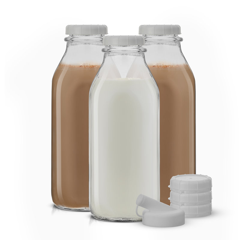 Brightware Glass Milk Bottles – 32 oz – Set of 3, 10.2" H x 3.34" W