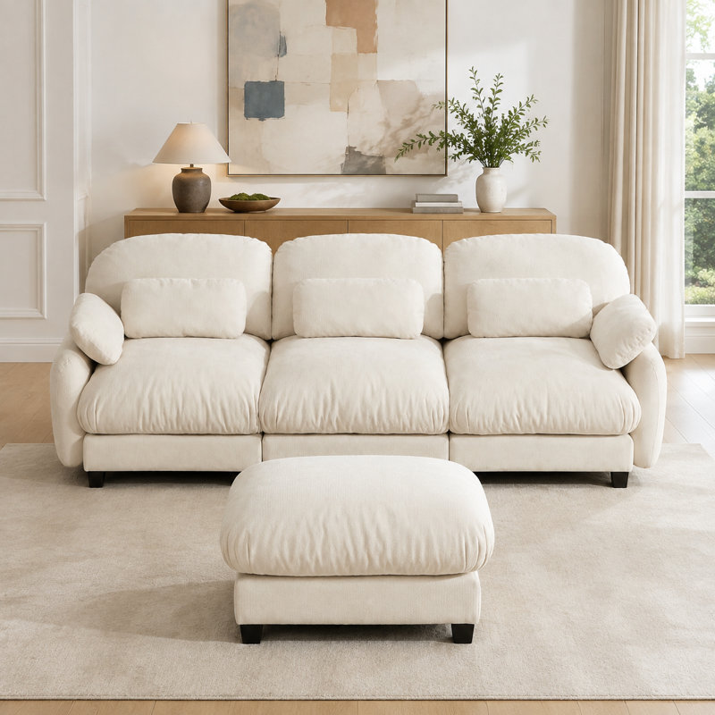 Canapé modulaire en chenille 3 places avec repose-pieds amovible Sarvis, bleu Sarvis, Beige