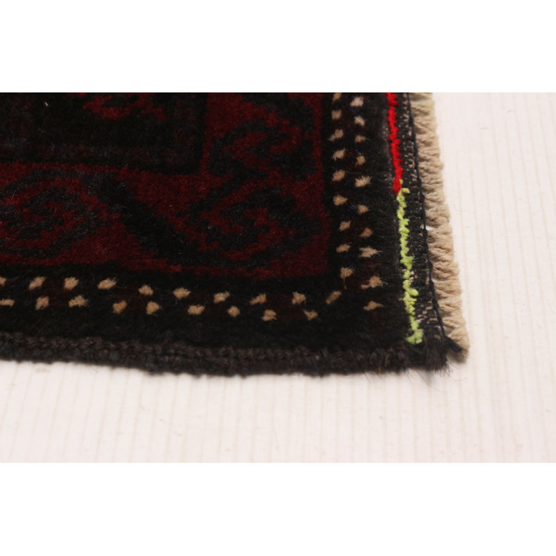 Tapis unique en laine noué à la main noir et rouge 4 pi 9 po x 9 pi 0 po Teimani