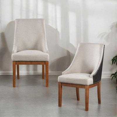 Ensemble de 2 chaises d'appoint en tissu synthétique Gilsea, cuir synthétique brun et finition brune