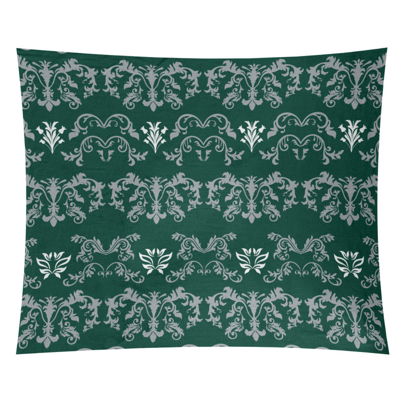 Tapisserie baroque en microfibre New York, H 27,5 po x l 37,5 po, Vert foncé / gris / blanc