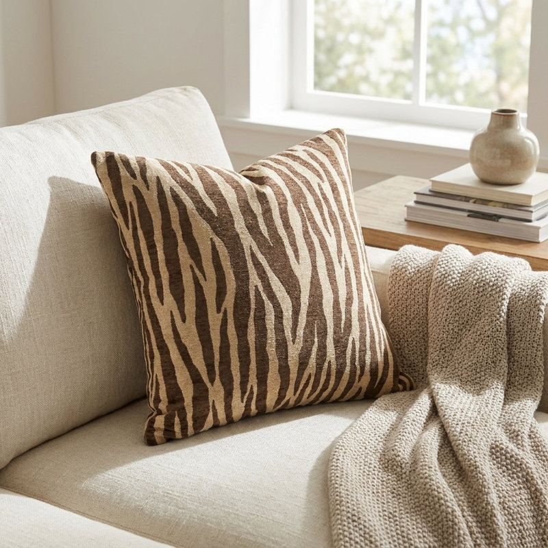 Coussin de luxe zèbre Zippy, 16 po x 16 po, Coussin décoratif
