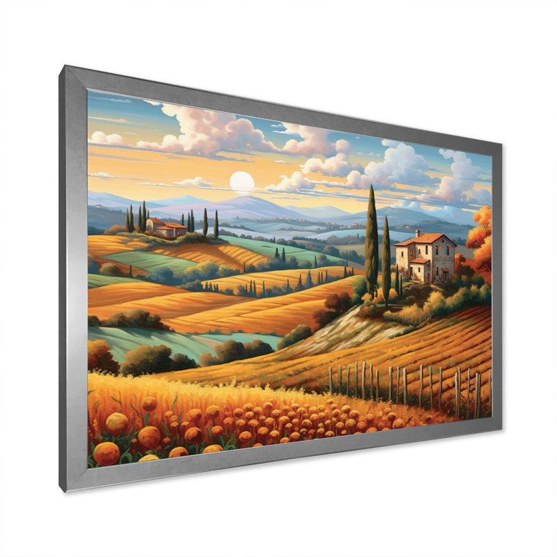 Pittoresque, art mural sur toile campagne, H 16 po x l 32 po x P 1 po, Cadre simple argenté