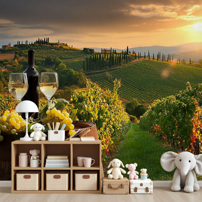 Peel and Stick Wallpaper vine landscape wine still life tuscany italy wine Wall Murals 69"H x 96"W Removable PVC Wall Paper Self-Adhesive Wall Decor for Bedroom Living Room Home Office